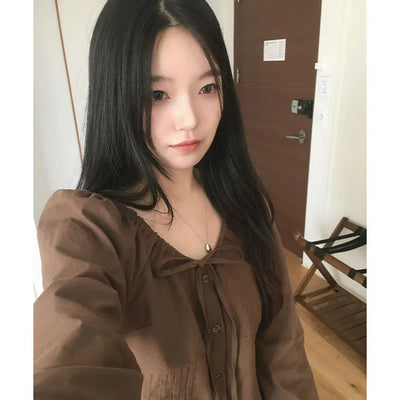 Chestnut Ribbon Pintuck Blouse