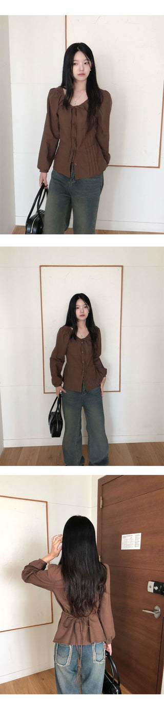 Chestnut Ribbon Pintuck Blouse