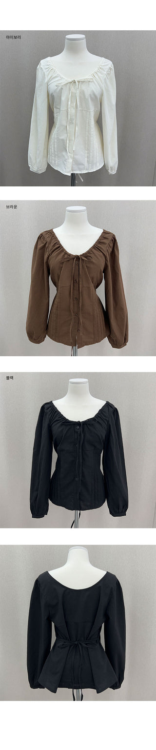 Chestnut Ribbon Pintuck Blouse