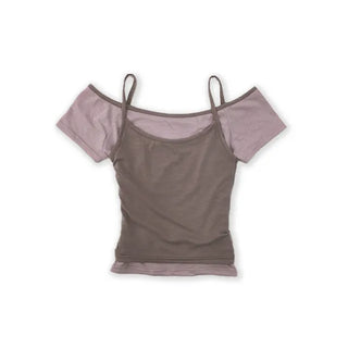 Hello Striped Bustier Ashi Layered Short Sleeve T-shirt