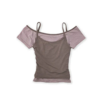 Hello Striped Bustier Ashi Layered Short Sleeve T-shirt