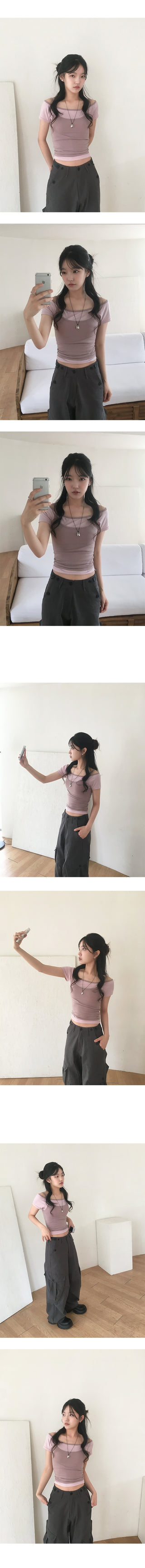 Hello Striped Bustier Ashi Layered Short Sleeve T-shirt