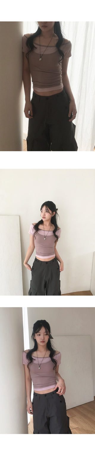 Hello Striped Bustier Ashi Layered Short Sleeve T-shirt