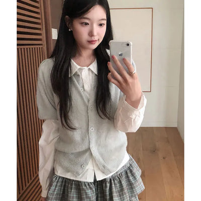 Ridge Puff Sleeve Short Knit Cardigan