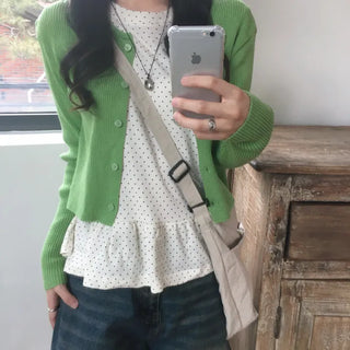Aid Linen Ribbed Semi-Crop Cardigan