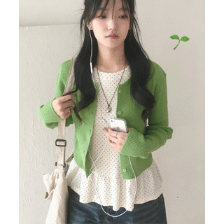 Aid Linen Ribbed Semi-Crop Cardigan