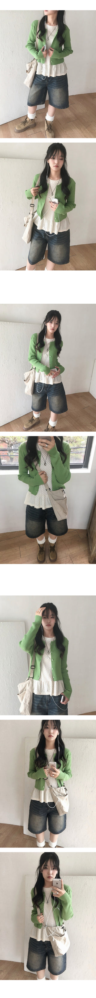 Aid Linen Ribbed Semi-Crop Cardigan