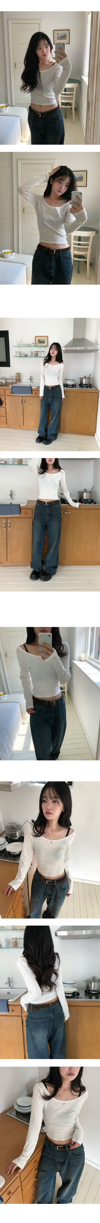 Ritz Dot U-Neck Crop Long Sleeve T-Shirt