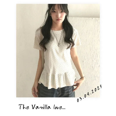 Vanilla Dot Frill Short Sleeve T-shirt