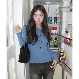 AMU Ribbed Boat Neck Off-Shoulder Knit