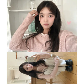 Pale Ribbed Semi-Crop Daily Wool Knit Cardigan