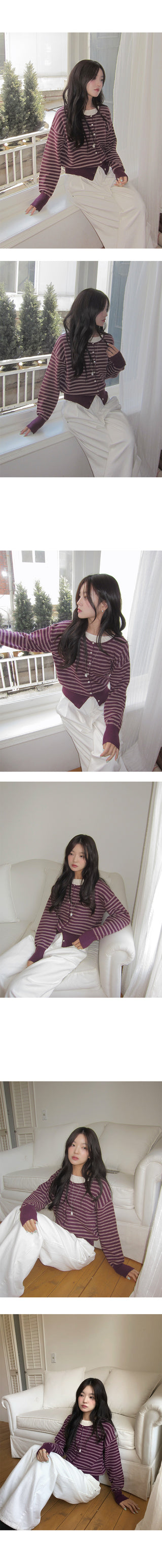 Name Striped Contrast Round Knit Cardigan