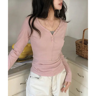 Finney Button V-Neck Ribbed T-Shirt