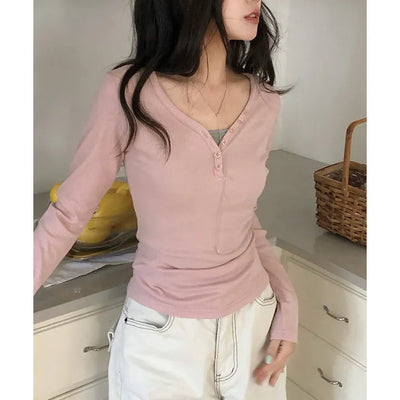 Finney Button V-Neck Ribbed T-Shirt
