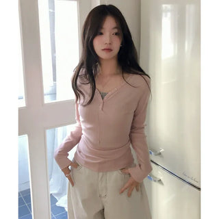 Finney Button V-Neck Ribbed T-Shirt