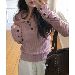 Poi Button Ribbed Hoodie