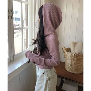 Poi Button Ribbed Hoodie