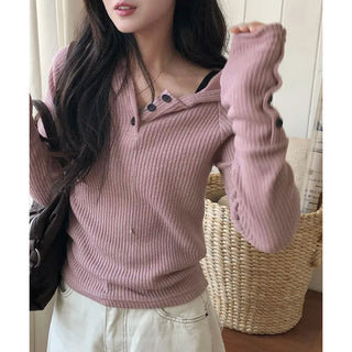 Poi Button Ribbed Hoodie