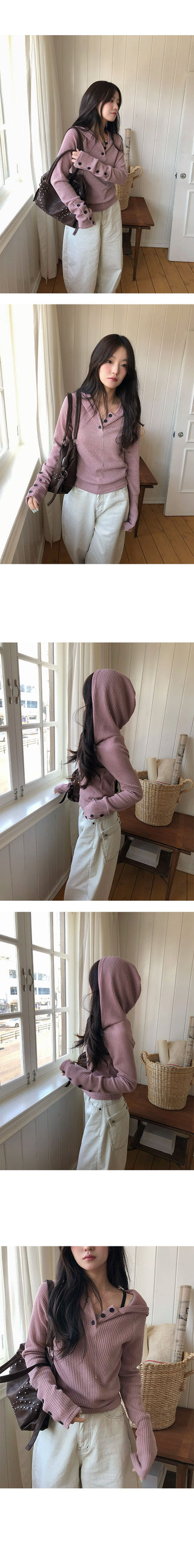 Poi Button Ribbed Hoodie