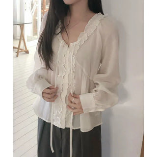Sorbet Linen Frill See-through Blouse
