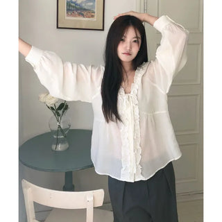 Sorbet Linen Frill See-through Blouse