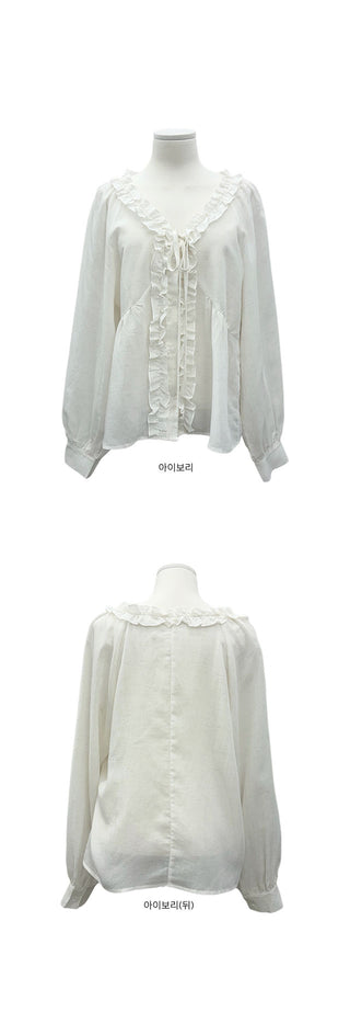 Sorbet Linen Frill See-through Blouse