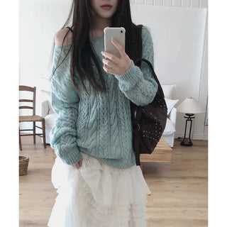 Anna Cable Knit Boat Neck See-through Knit