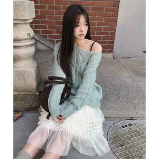 Anna Cable Knit Boat Neck See-through Knit