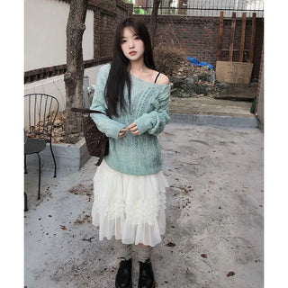 Anna Cable Knit Boat Neck See-through Knit