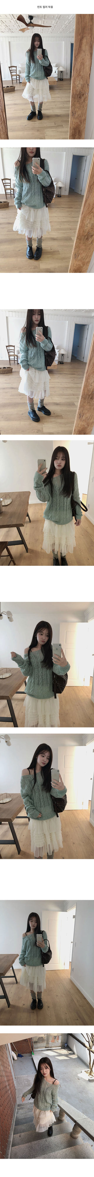 Anna Cable Knit Boat Neck See-through Knit