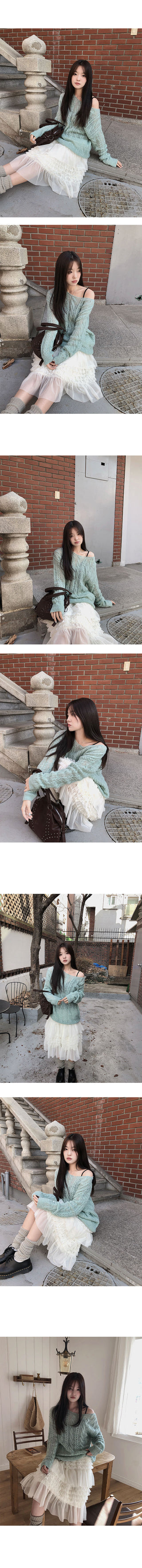 Anna Cable Knit Boat Neck See-through Knit