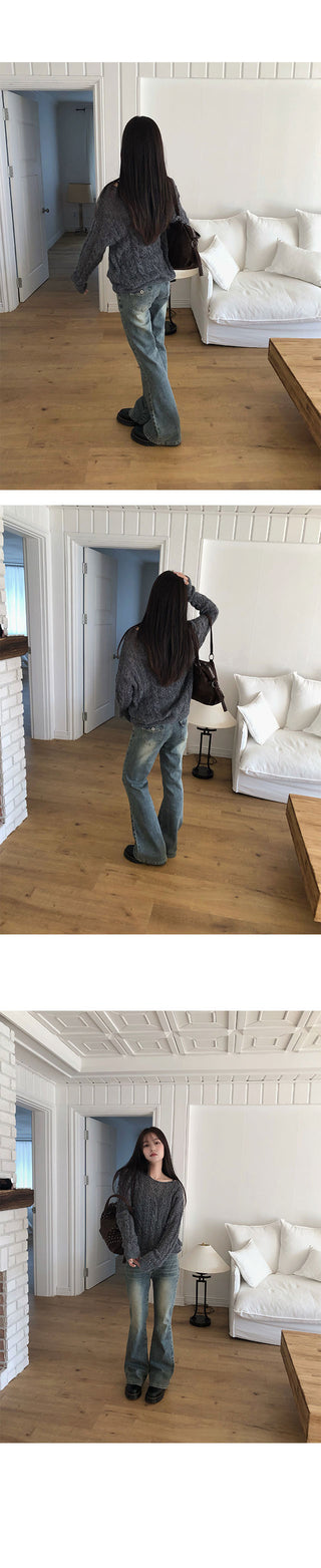 Anna Cable Knit Boat Neck See-through Knit