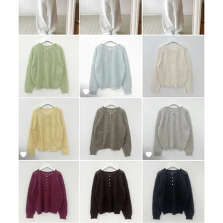 Arin Henley Neck See-through Mohair Knit
