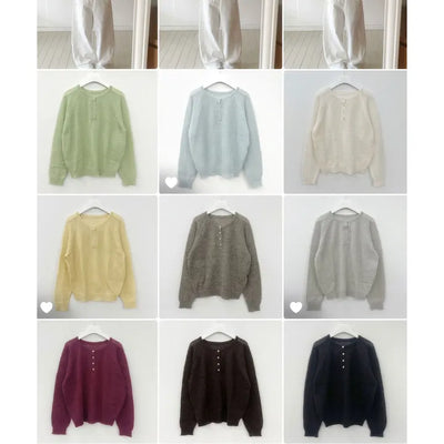 Arin Henley Neck See-through Mohair Knit