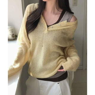 Arin Henley Neck See-through Mohair Knit