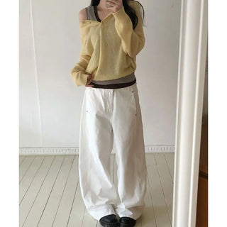 Arin Henley Neck See-through Mohair Knit