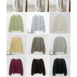 Arin Henley Neck See-through Mohair Knit