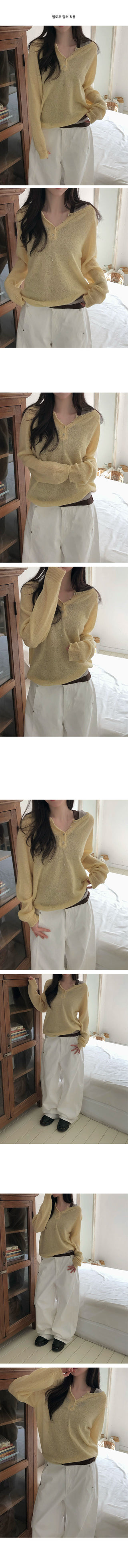 Arin Henley Neck See-through Mohair Knit