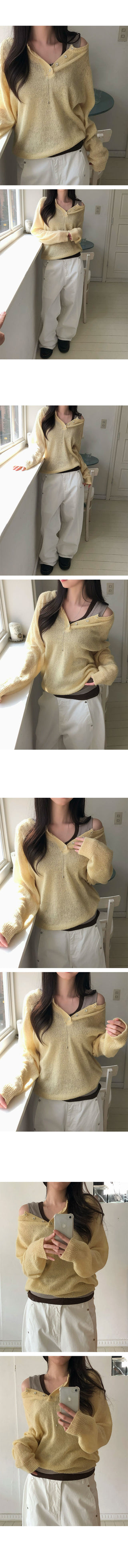 Arin Henley Neck See-through Mohair Knit
