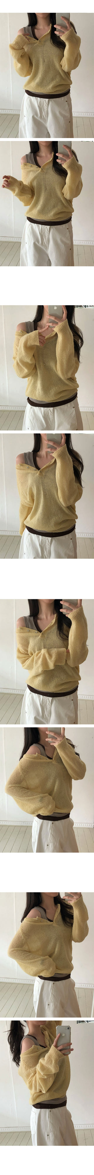 Arin Henley Neck See-through Mohair Knit