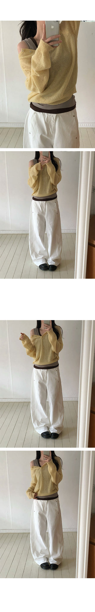 Arin Henley Neck See-through Mohair Knit