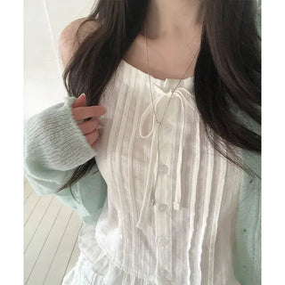 Saerom Pintuck Frill Sleeveless Blouse