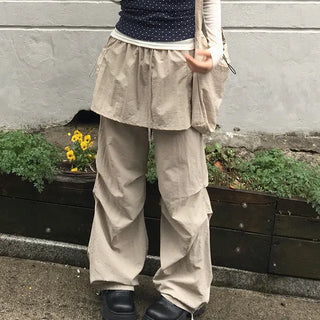 Crumble Nylon String Pintuck Wide Jogger Pants