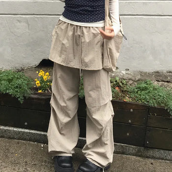 Crumble Nylon String Pintuck Wide Jogger Pants
