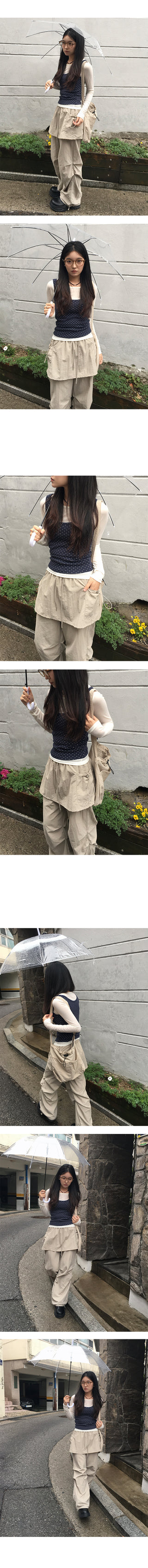 Crumble Nylon String Pintuck Wide Jogger Pants