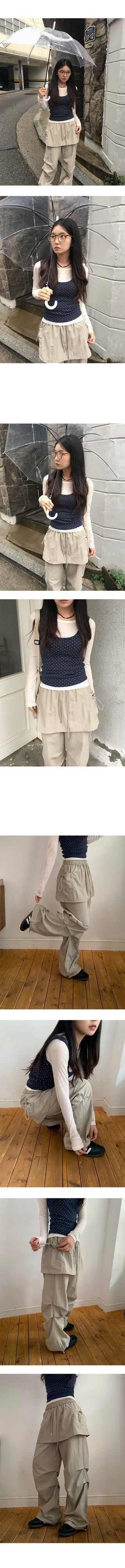 Crumble Nylon String Pintuck Wide Jogger Pants