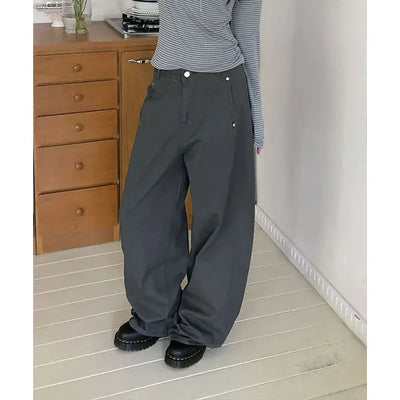 Steel Rivet Side Cut Wide Cotton Pants