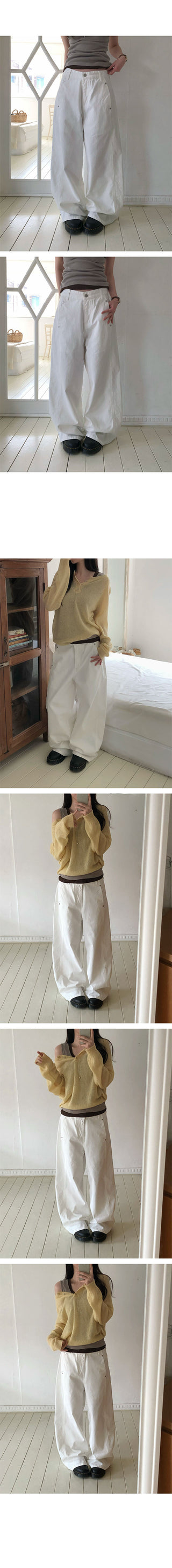 Steel Rivet Side Cut Wide Cotton Pants