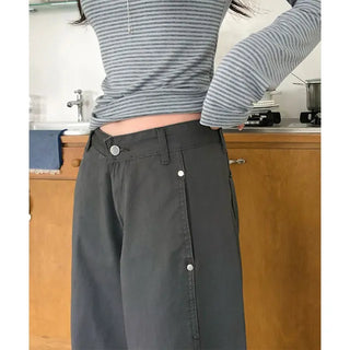 Steel Rivet Side Cut Wide Cotton Pants
