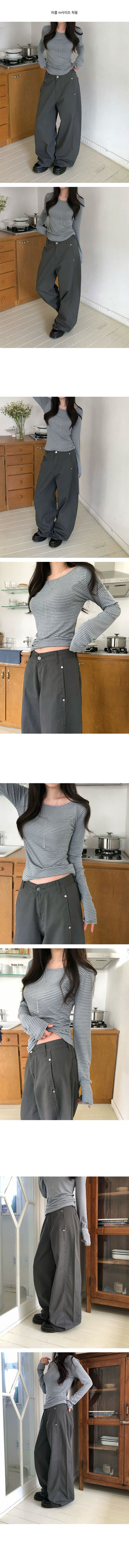 Steel Rivet Side Cut Wide Cotton Pants
